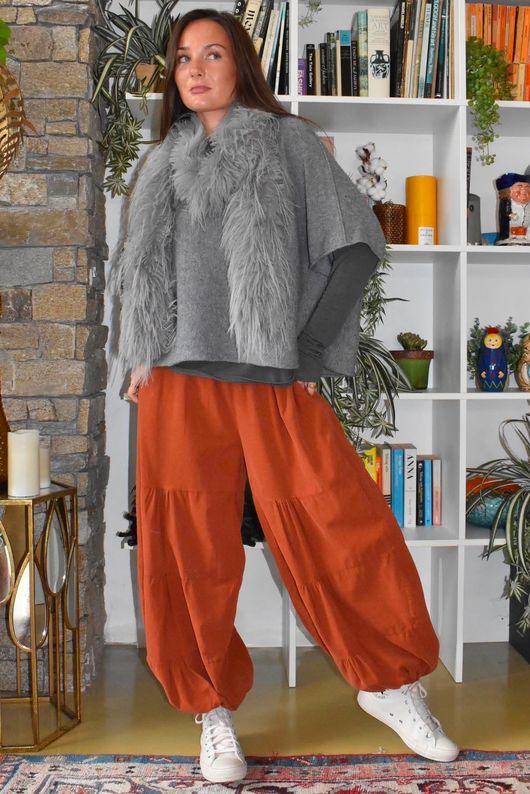 Basso Baby Cord Tiered Cuff Pant Rust